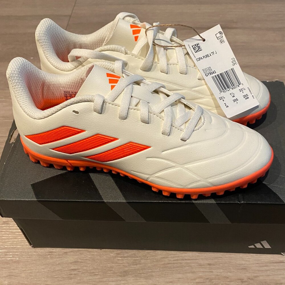 Adidas Copa Pure.4 TF J Kids Soccer Cleats Cream Orange Size 2 NWT